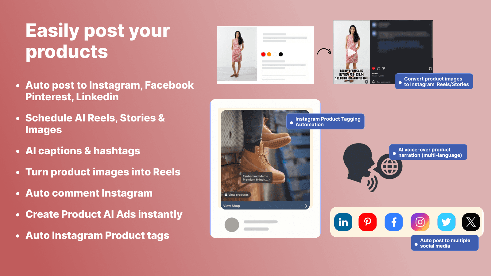 Auto post products to social media channels with AI automation