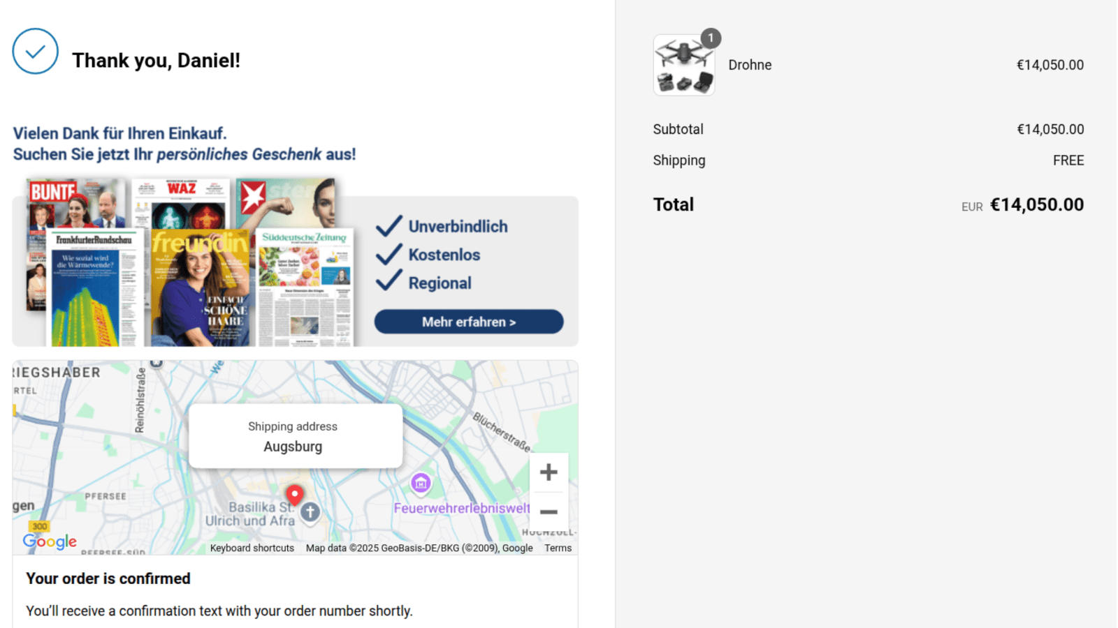 Dankeschön-Seite mit Salenti-Erweiterung