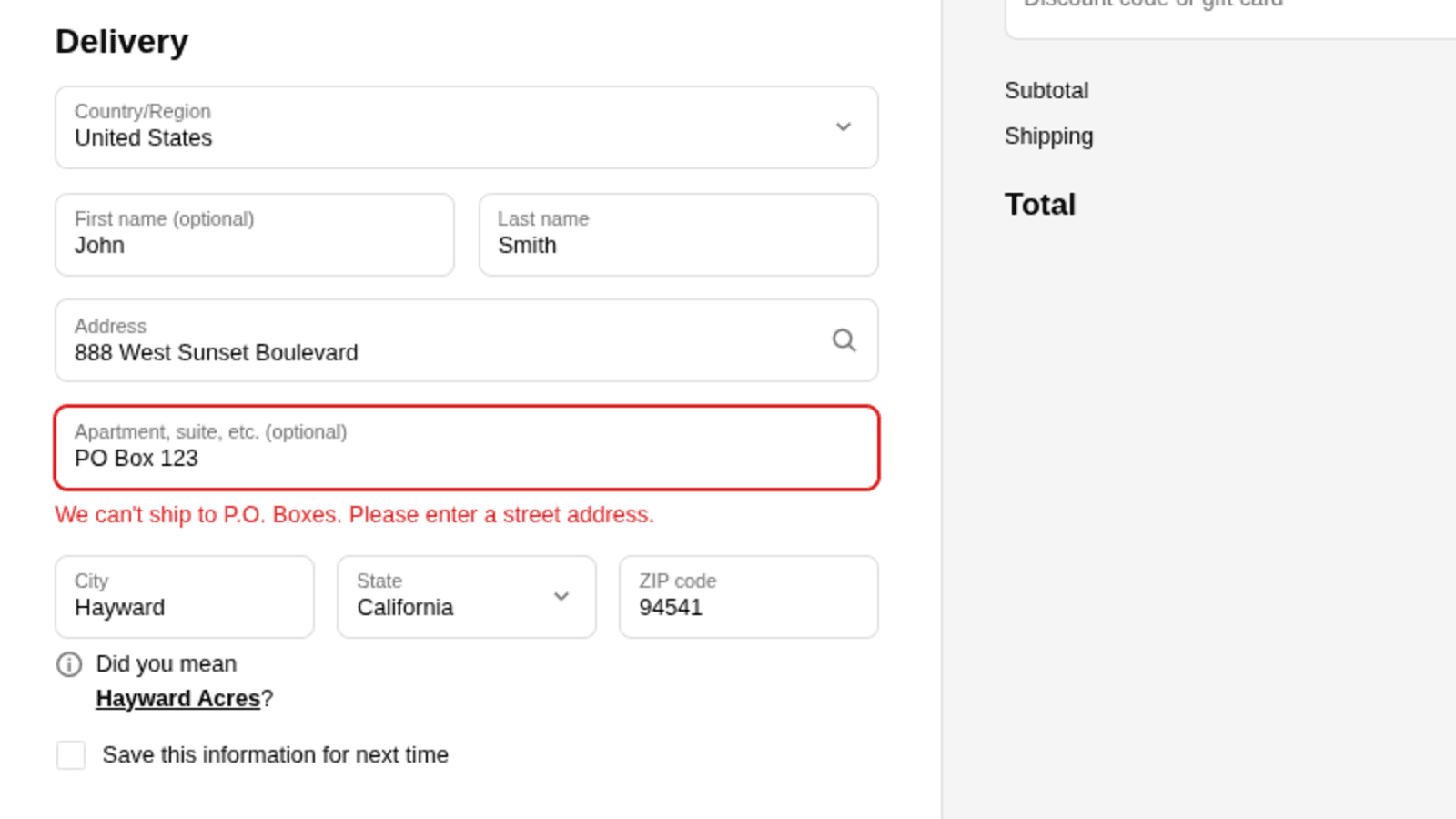Instant PO Box blocking at checkout!