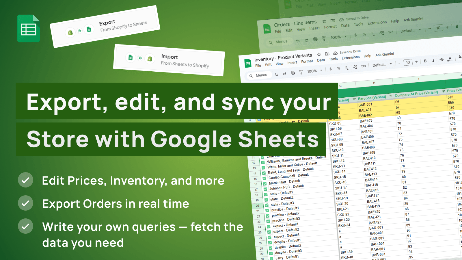 Export from Shopify to Sheets