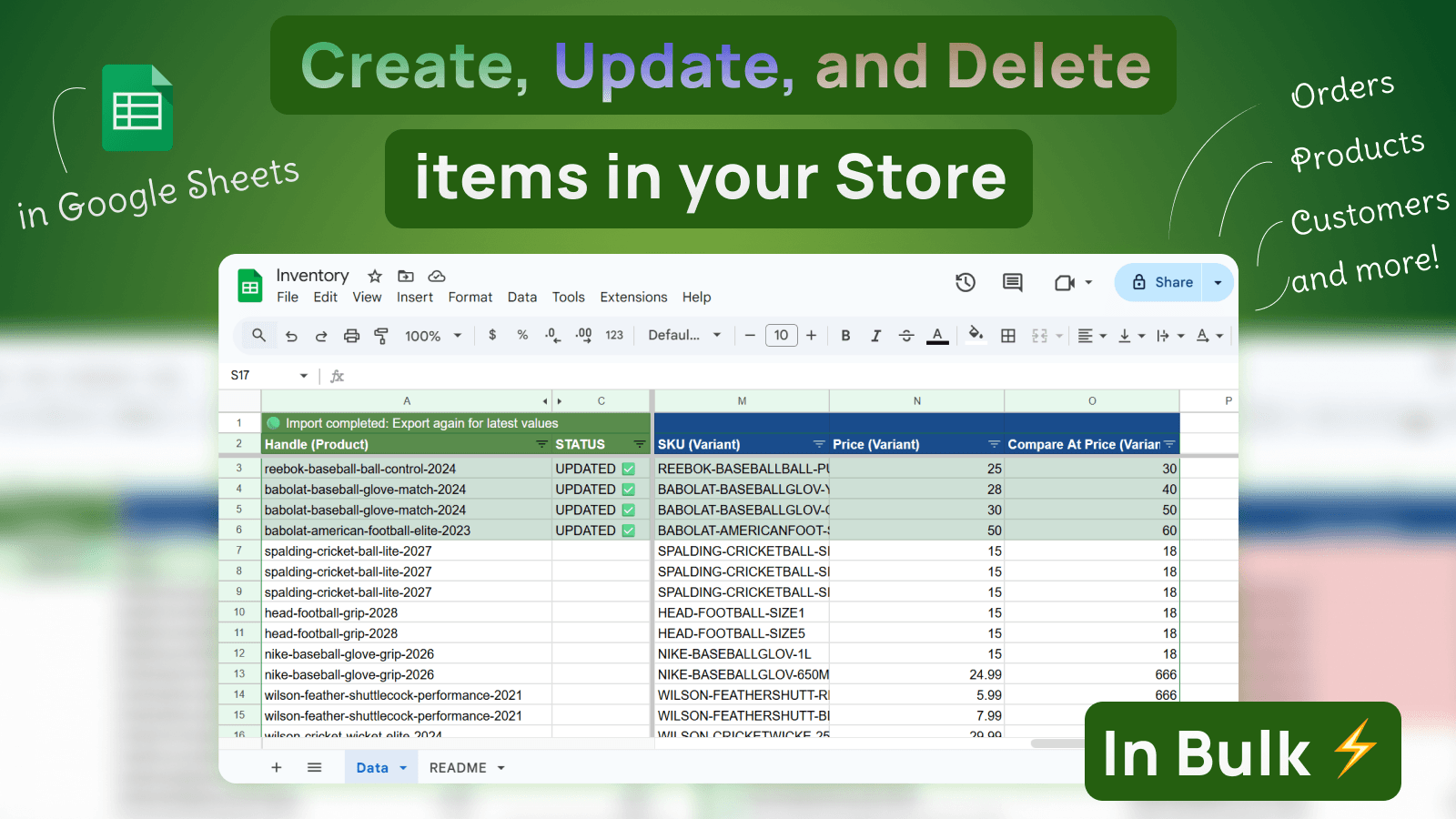 Create, update, delete items in your store from Google Sheets