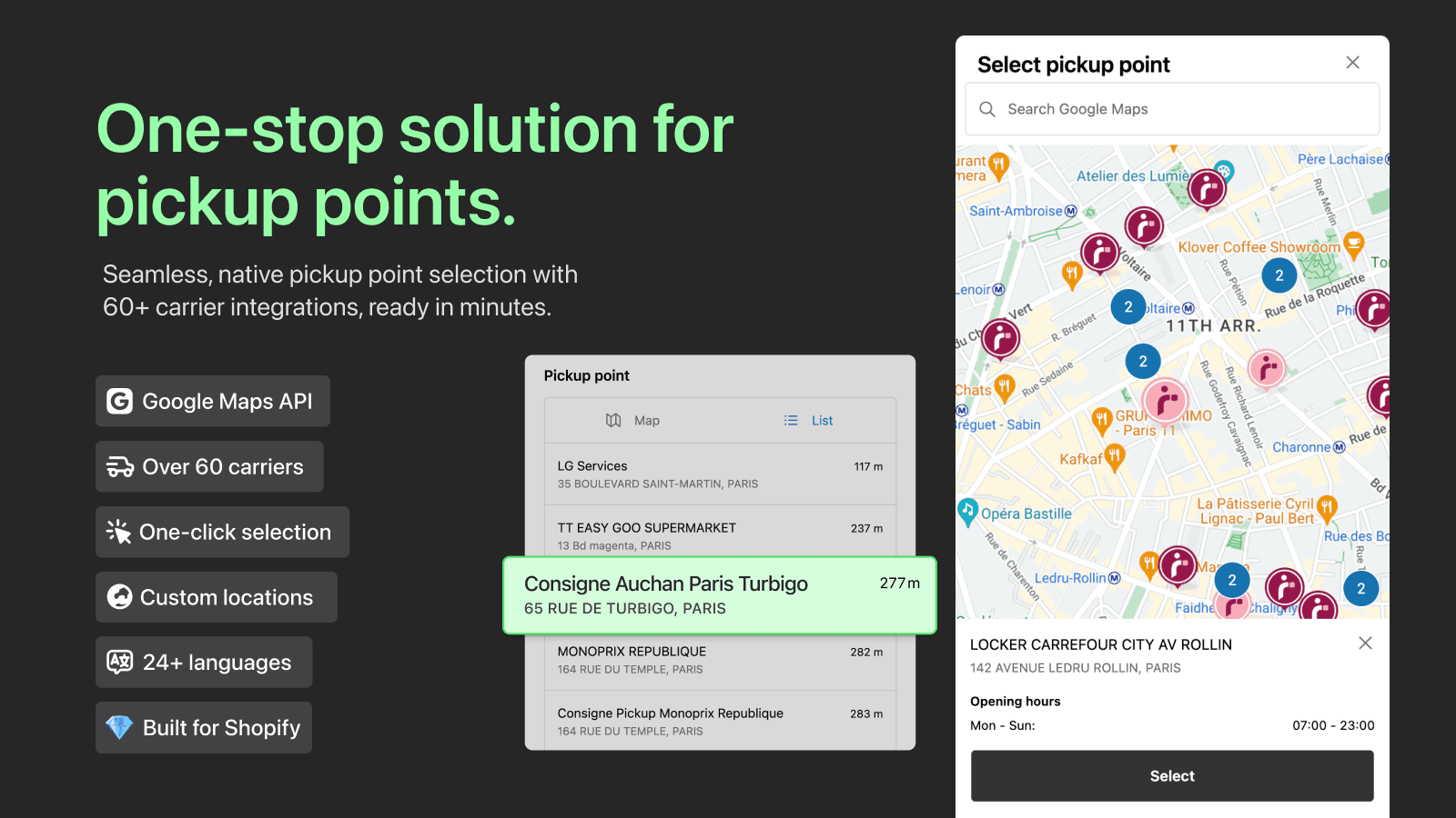Pickup points selection in Shopify checkout