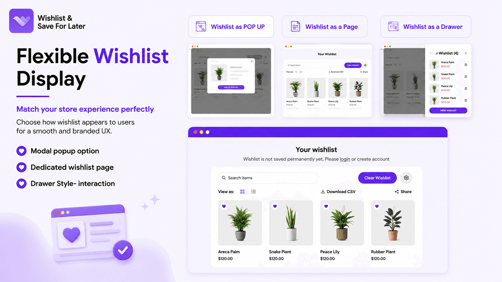 Wishlist app with save for later and multi-variant support