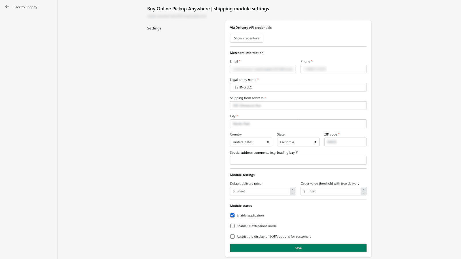 Application settings