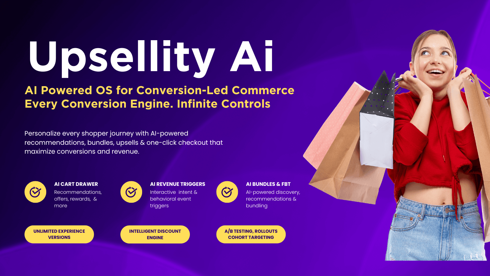 Upsellity AI - Slide Cart, Nudges, FBT, Banner, AB Test, Cohorts