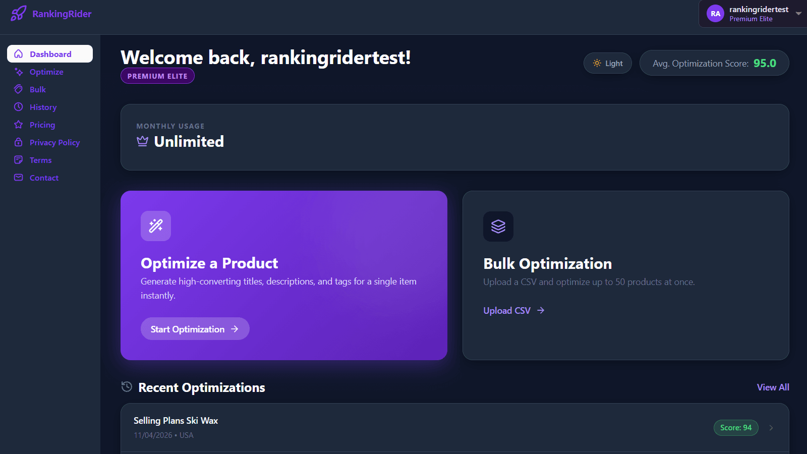 RankingRider's Dashboard