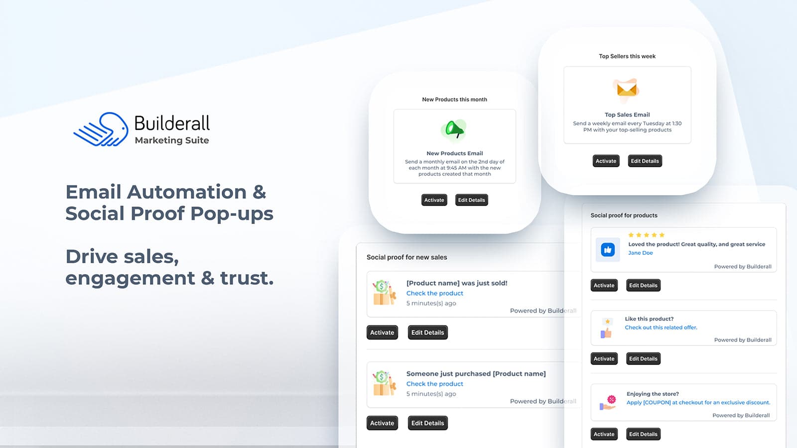 Builderall email automation & social proof pop-ups