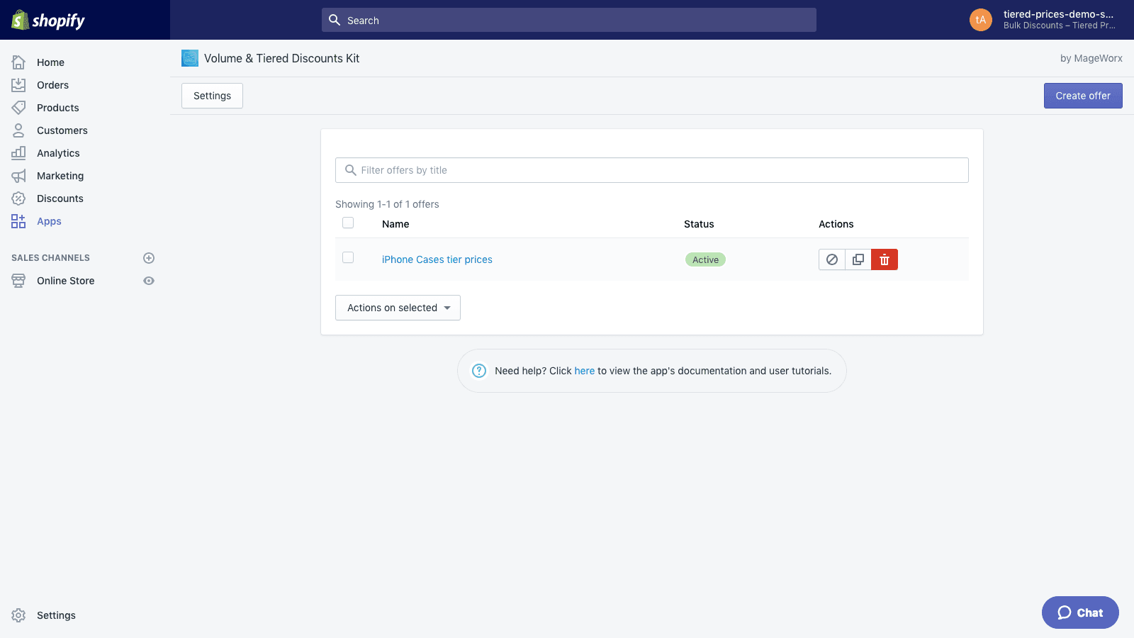 Bulk discounts ― List of created bulk discounts