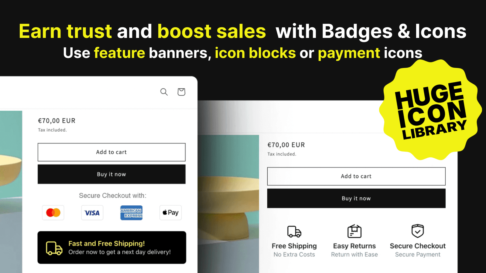 Boost sales with icons, banners and secure payment logos
