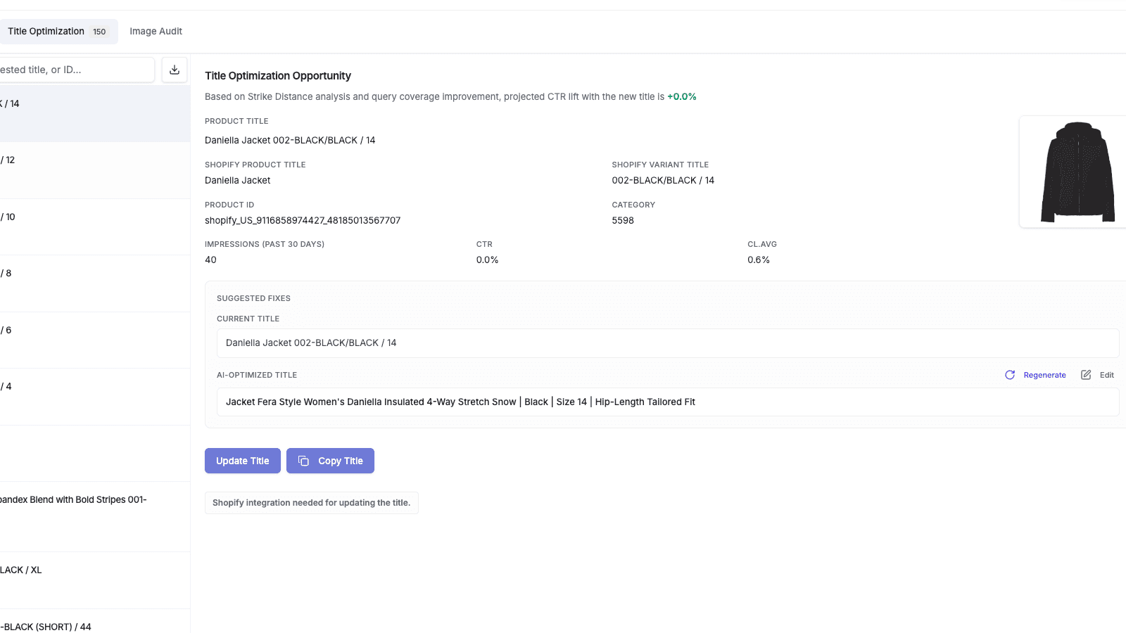 Optimise titles for feed & with shopify integration update them