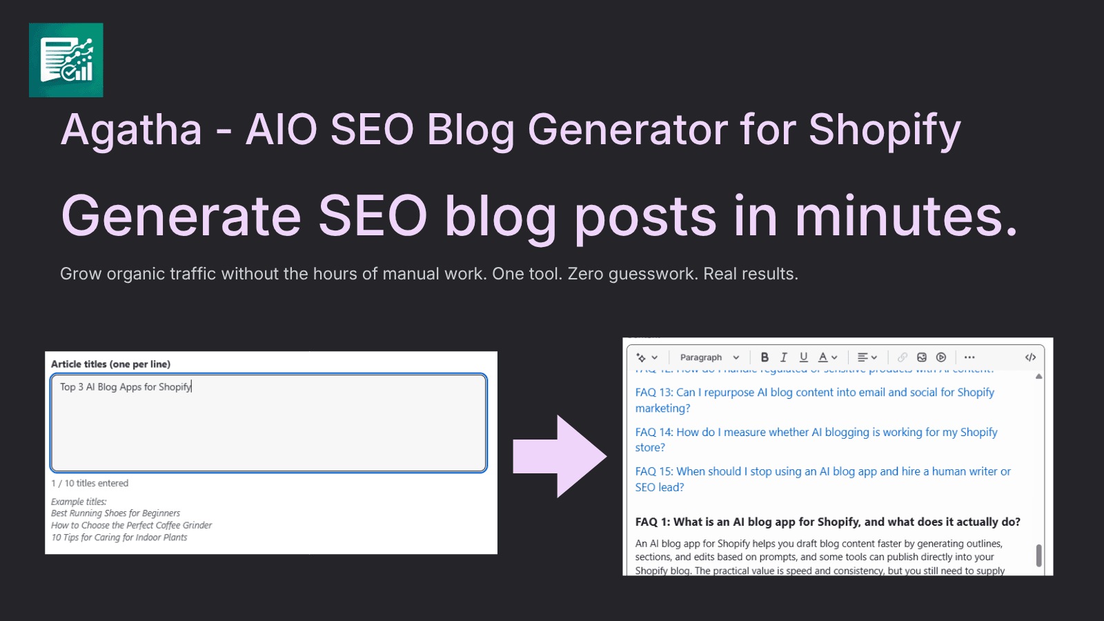 Agatha app generating a blog draft from a pasted blog title