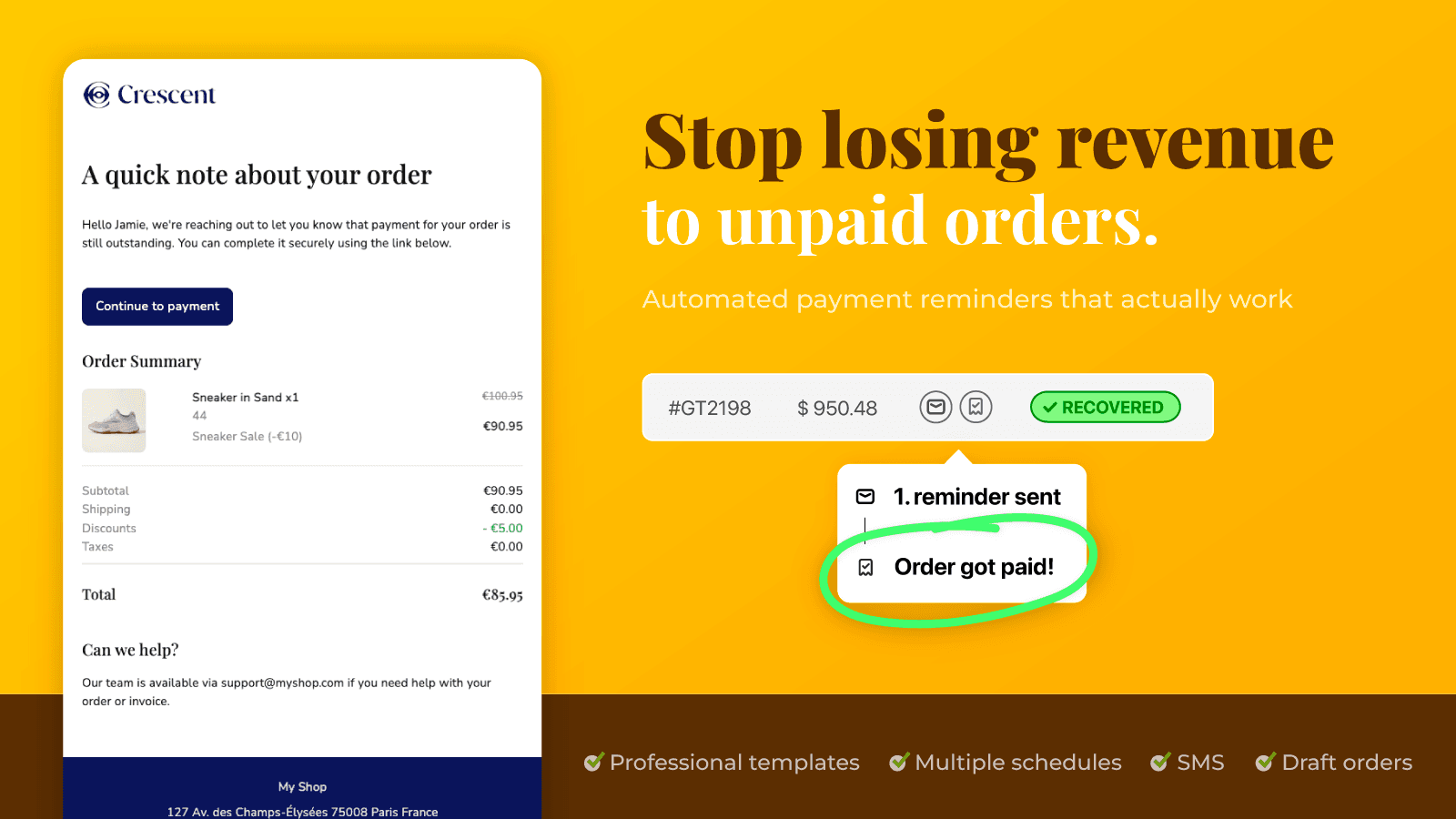 Reduce unpaid orders with automated payment reminders