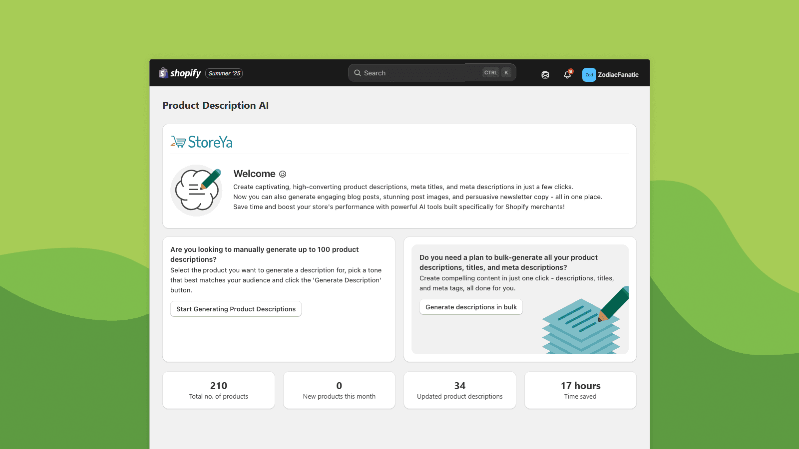 Product Description - dashboard