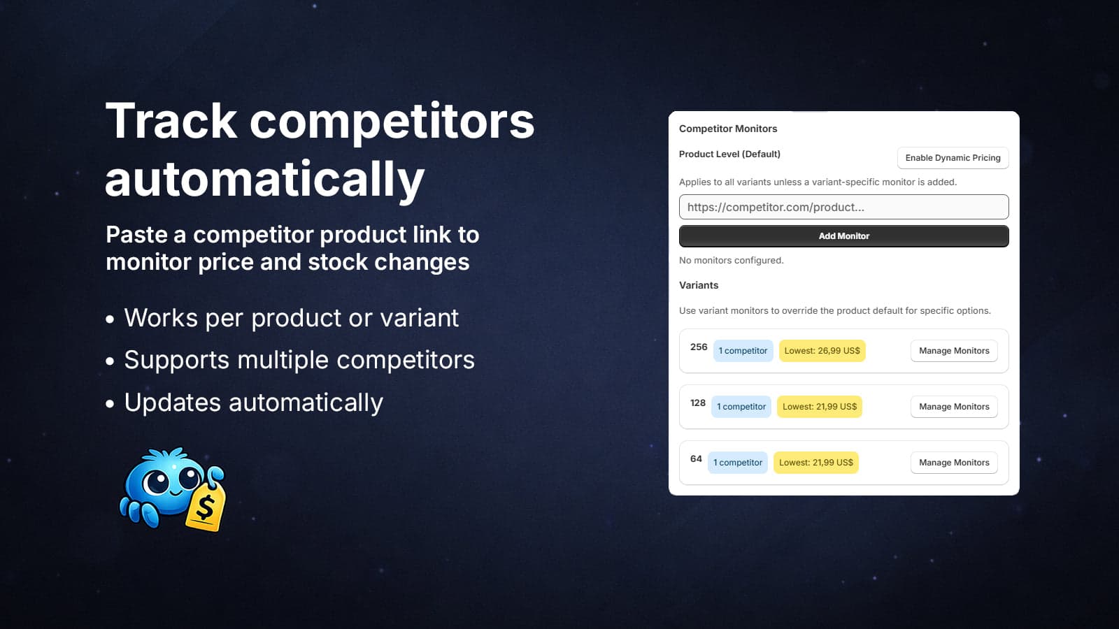 Add competitor URL to track product price and stock