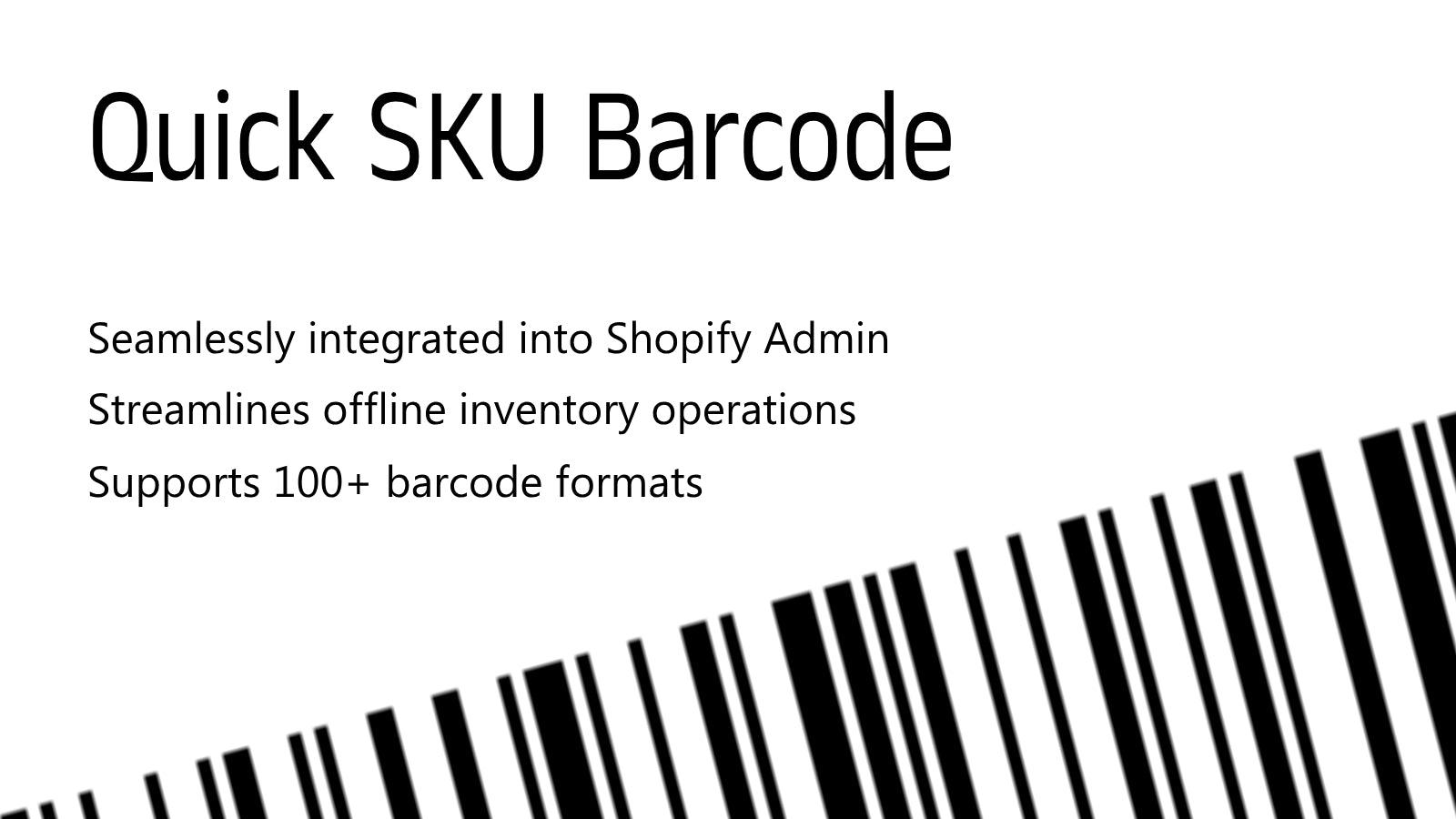 SKU Barcode app with barcode graphic and feature highlights