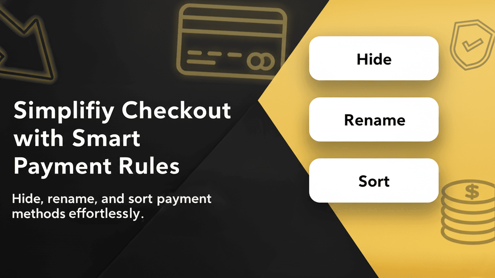 reorder, hide, or rename payment methods in customization popup