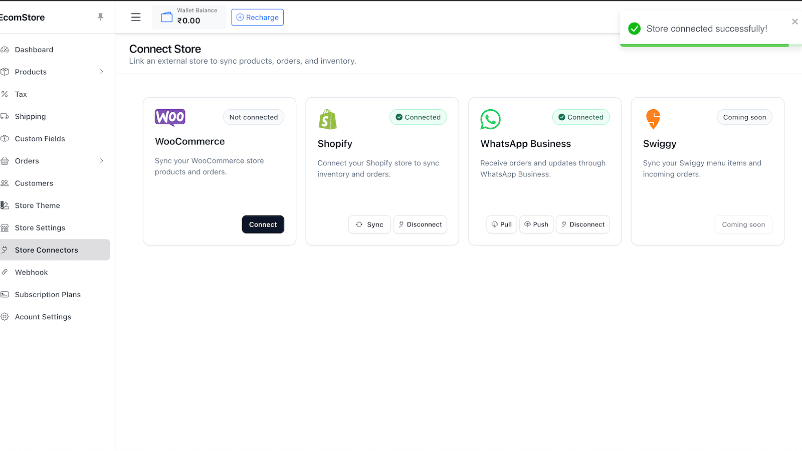 Connect Shopify Store in one click