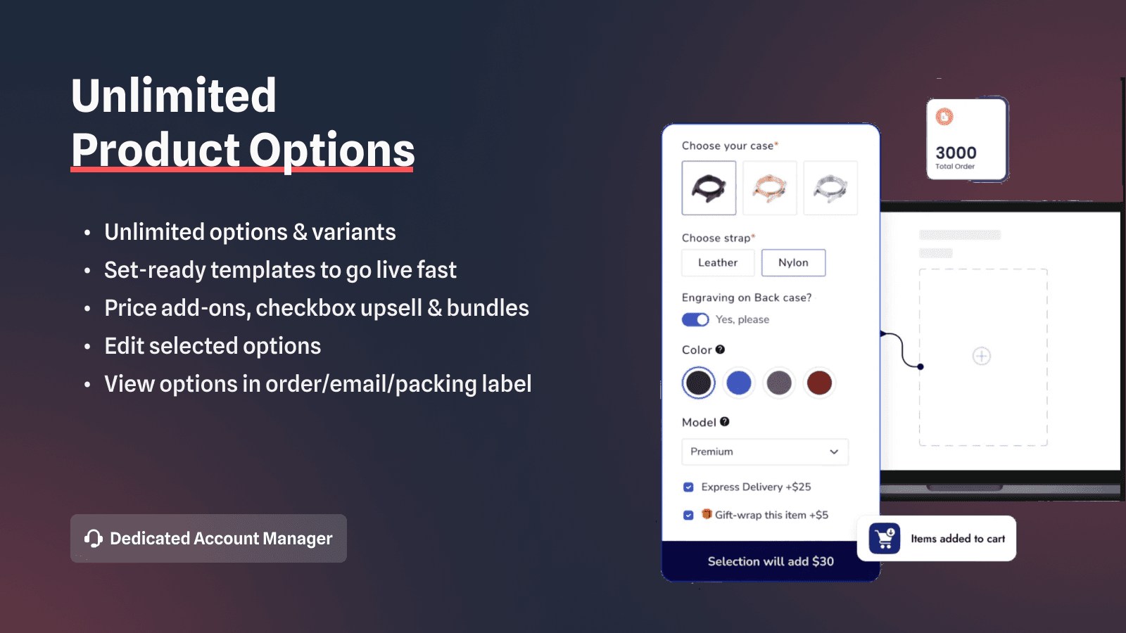 product options & customizer