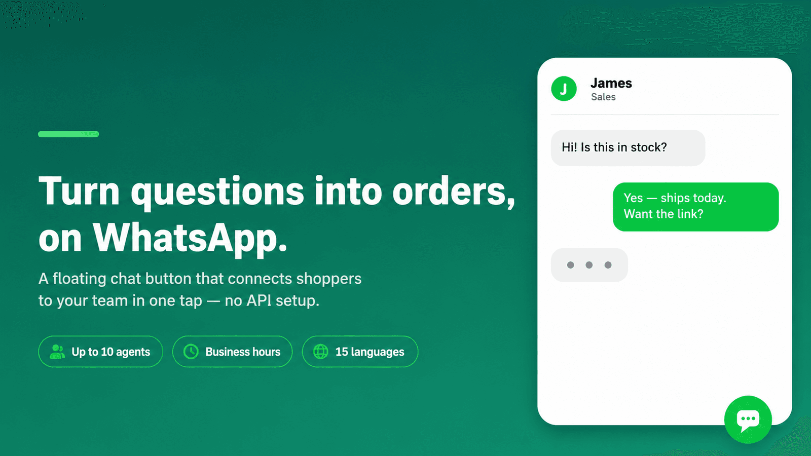 WhatsApp chat button for Shopify with multi-agent chat preview
