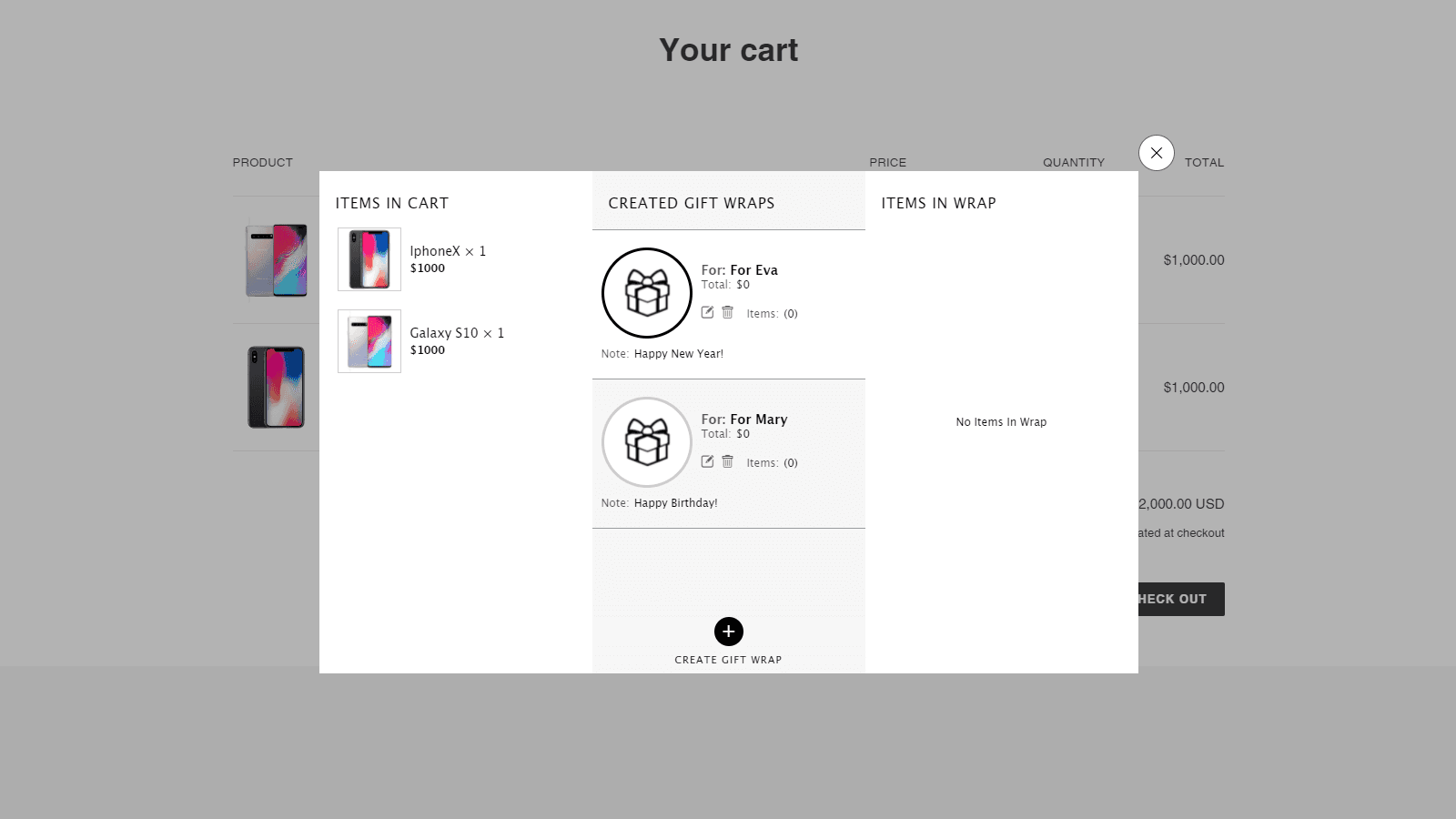 The app view on cart page.
