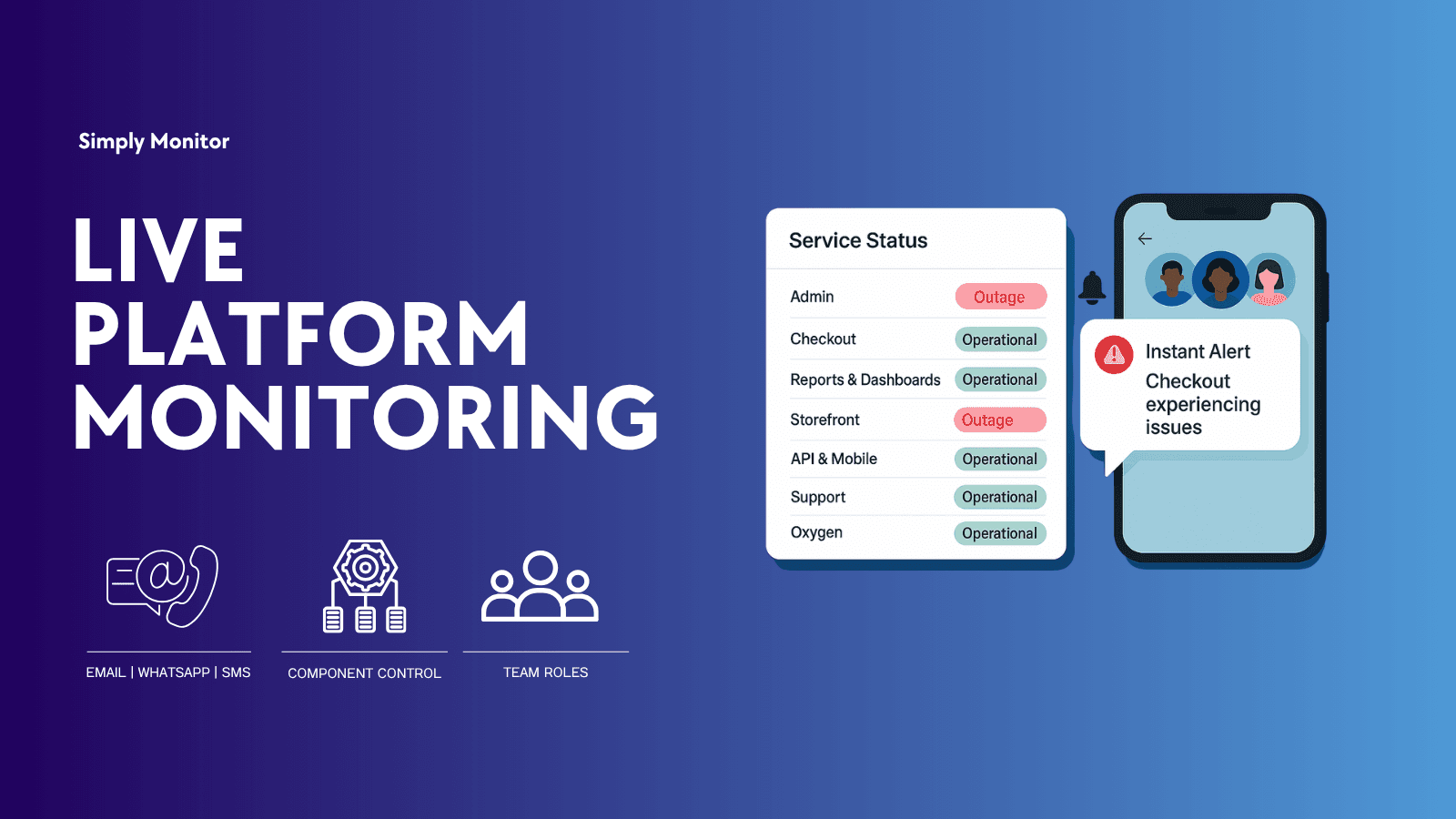 Illustration showing alert channels, component selection, and te