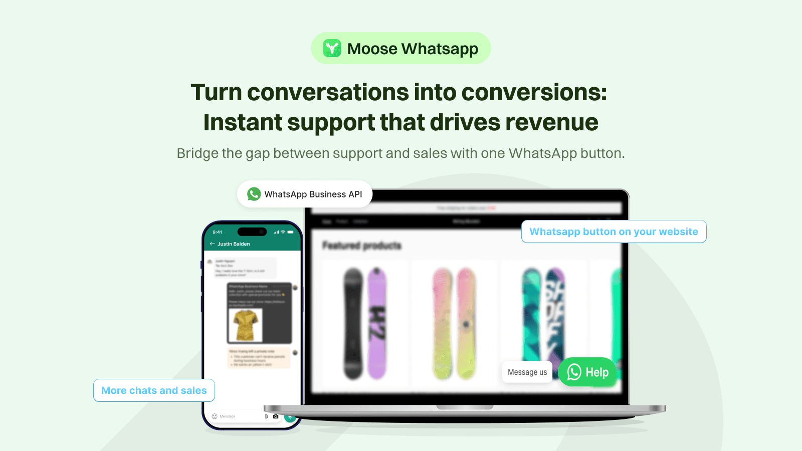 Moose WhatsApp chat button and icon to improve customer support
