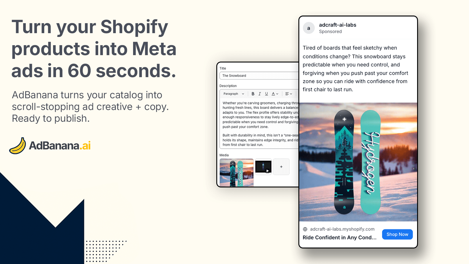 Turn your Shopify products into Meta ads in 60 seconds.