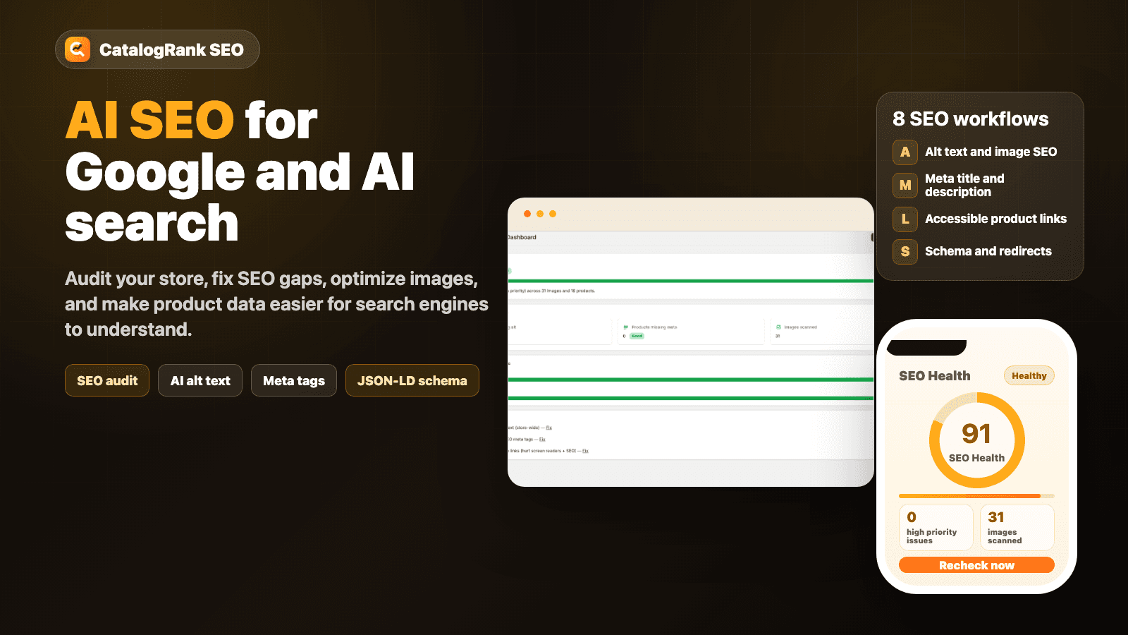 CatalogRank SEO hero image showing AI SEO for Google and AI sear