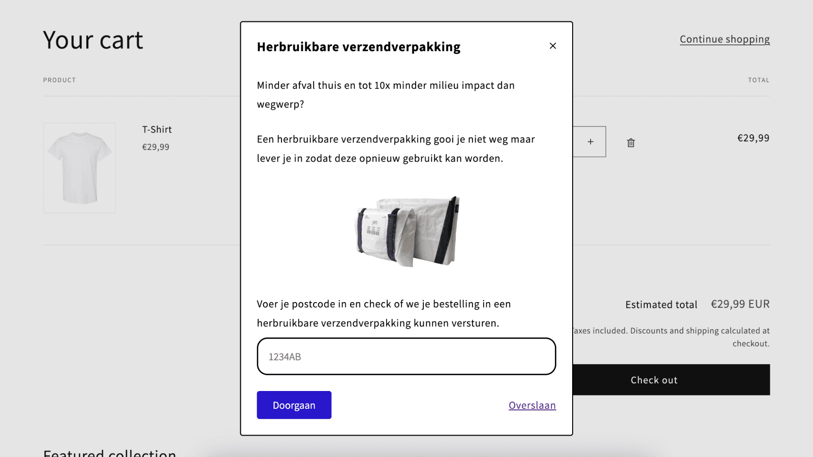 Dialog appears before checkout