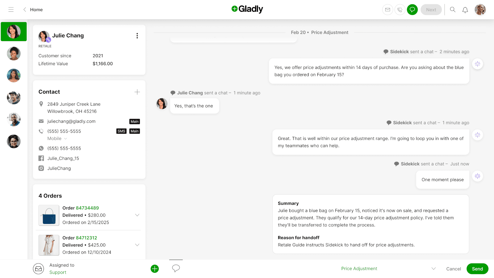 Customer chat in action through Gladly