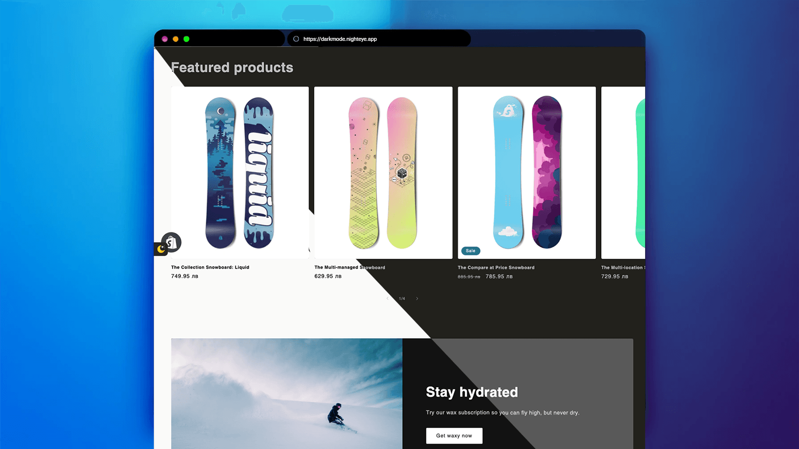 Choose dark or light mode shopping with Night Eye