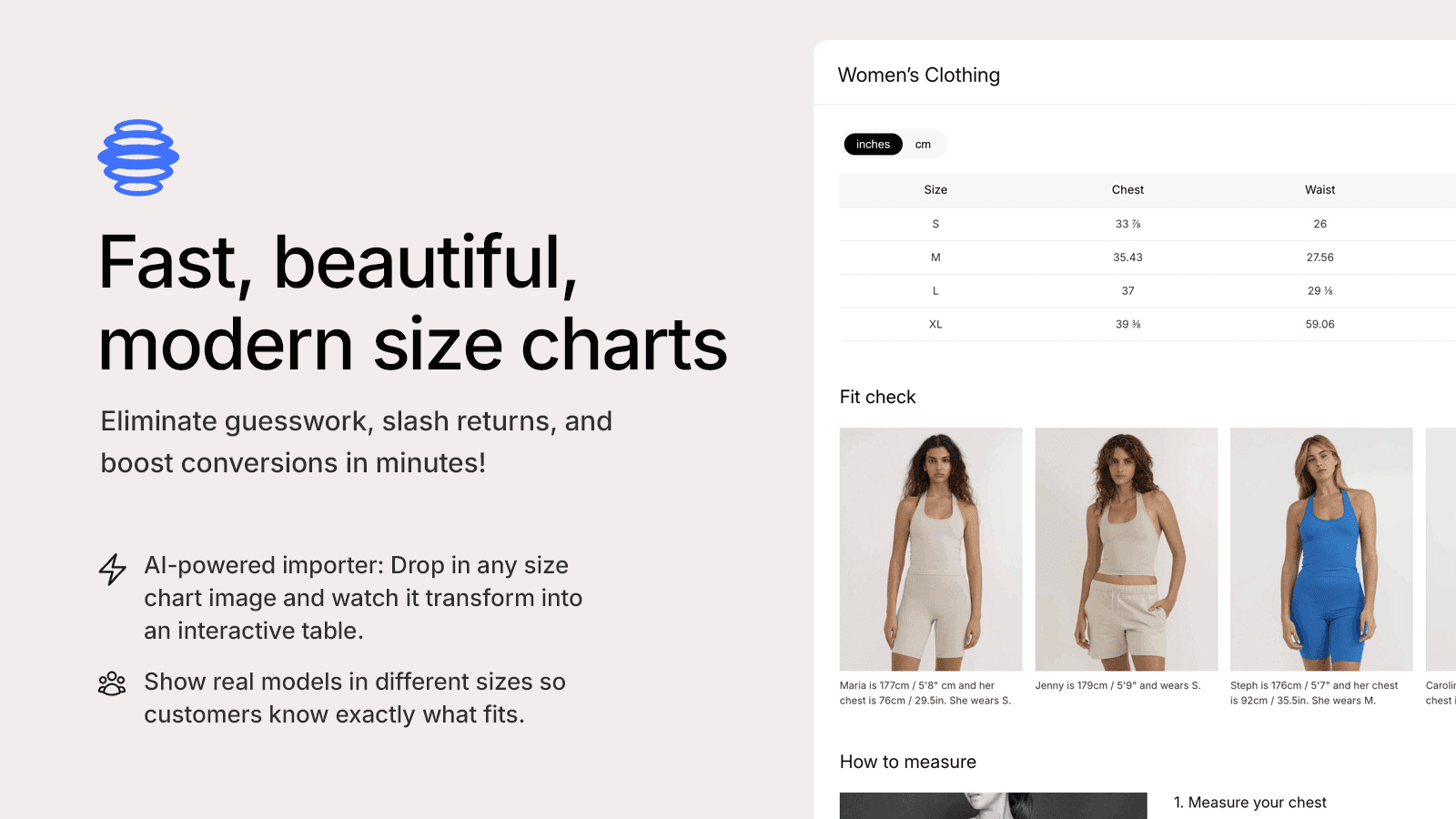 Fast, beautiful, modern size charts