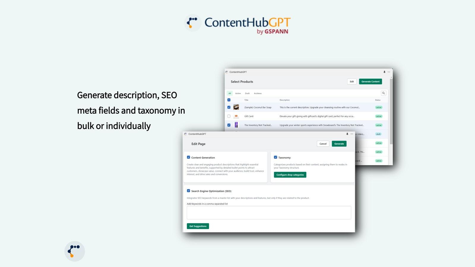Generate description, SEO meta fields and taxonomy in bulk
