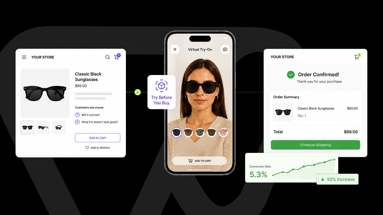 Customer using virtual try on on a product page