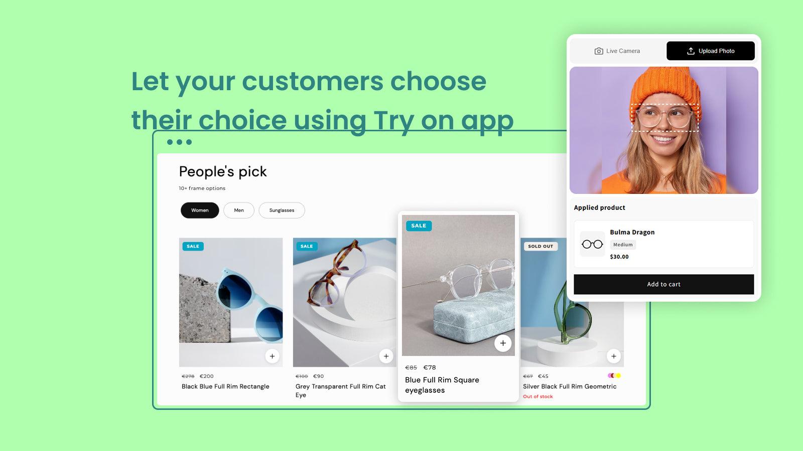 Customer using virtual try on on a product page