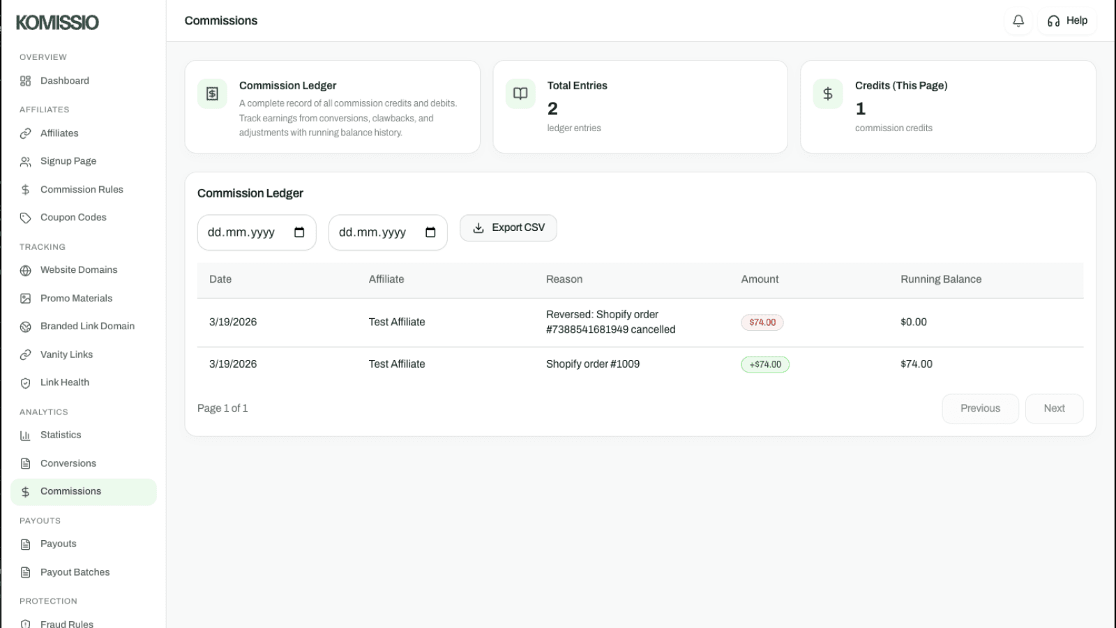 Commission tracking with automatic Shopify order attribution