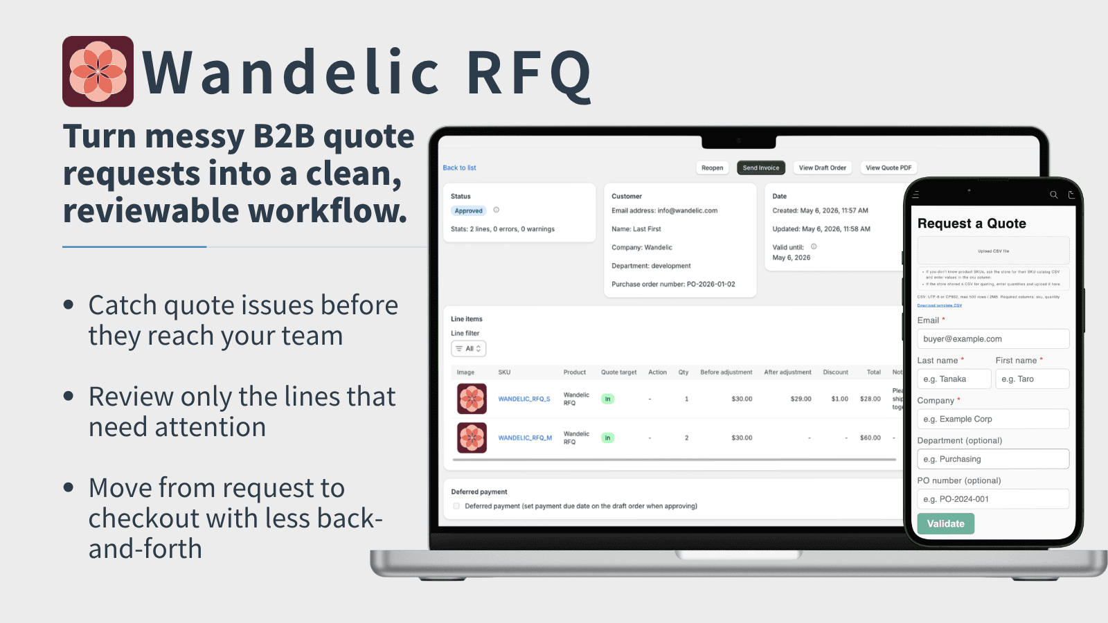 Wandelic RFQ overview for validated B2B quote workflows