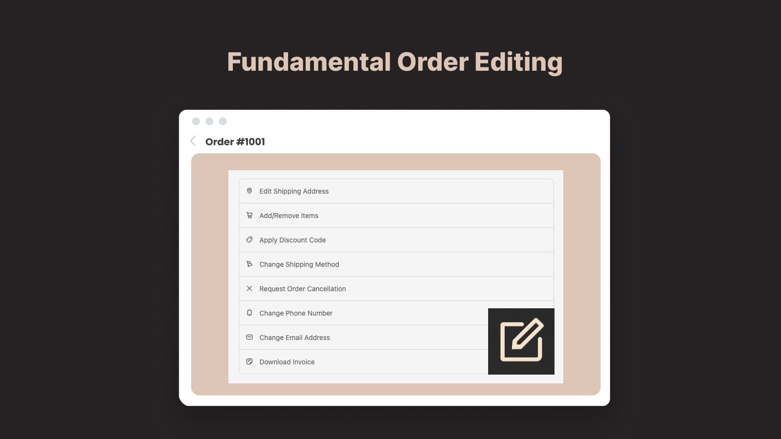 Fundamental Order Editing on top and the illustration of feature