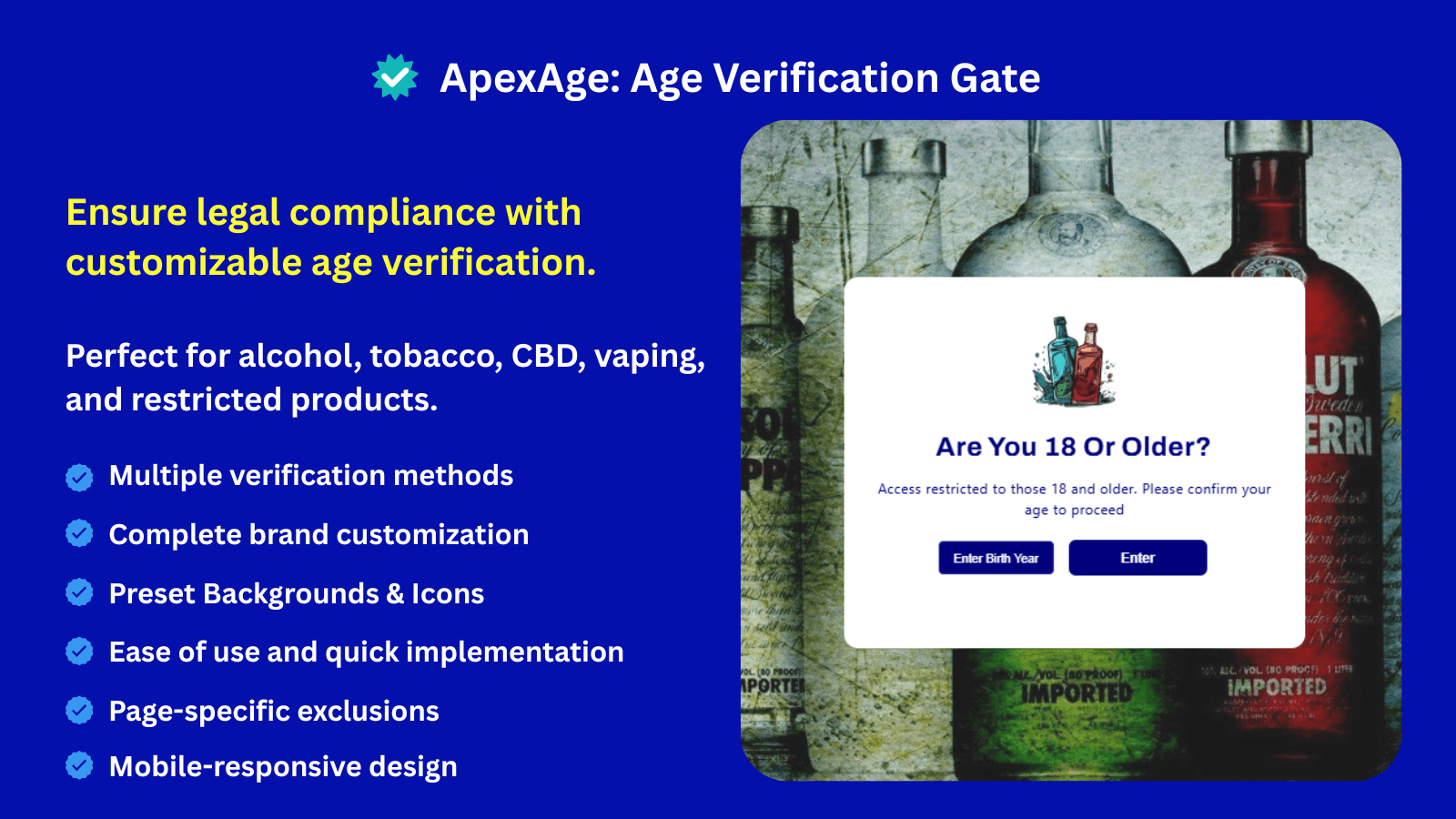 Professional age verification gate for restricted product stores