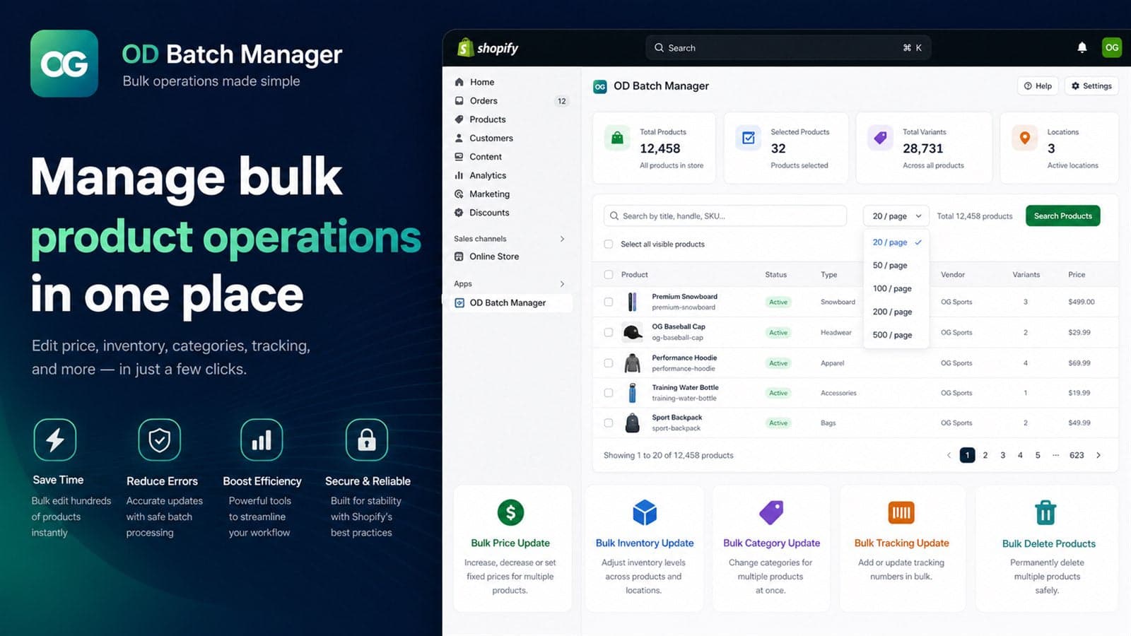 Bulk product management dashboard overview