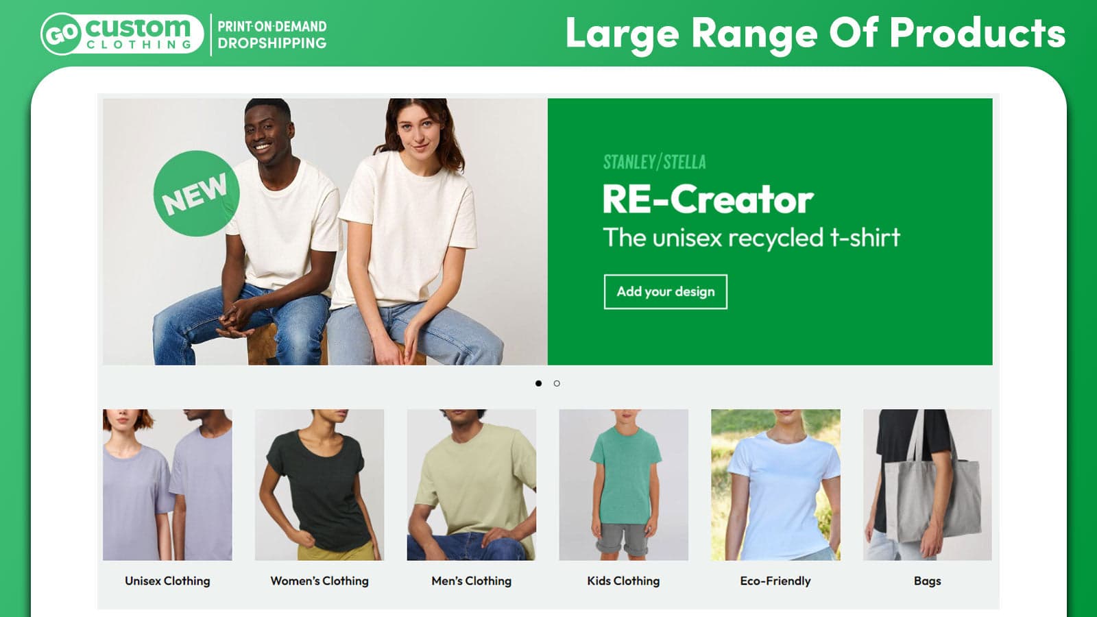 Large range of print-on-demand products