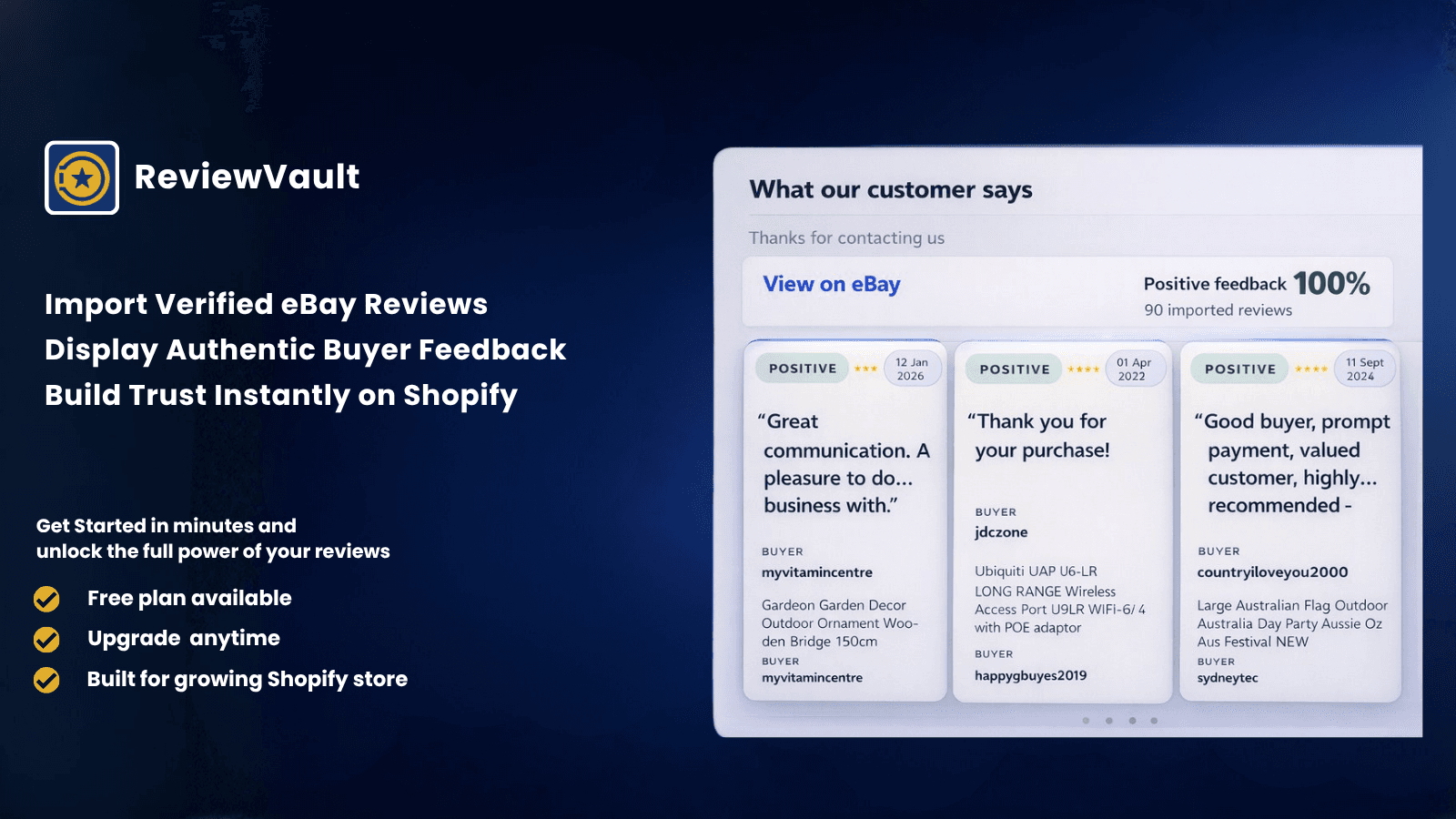 Connect eBay accounts and import feedback Display reviews