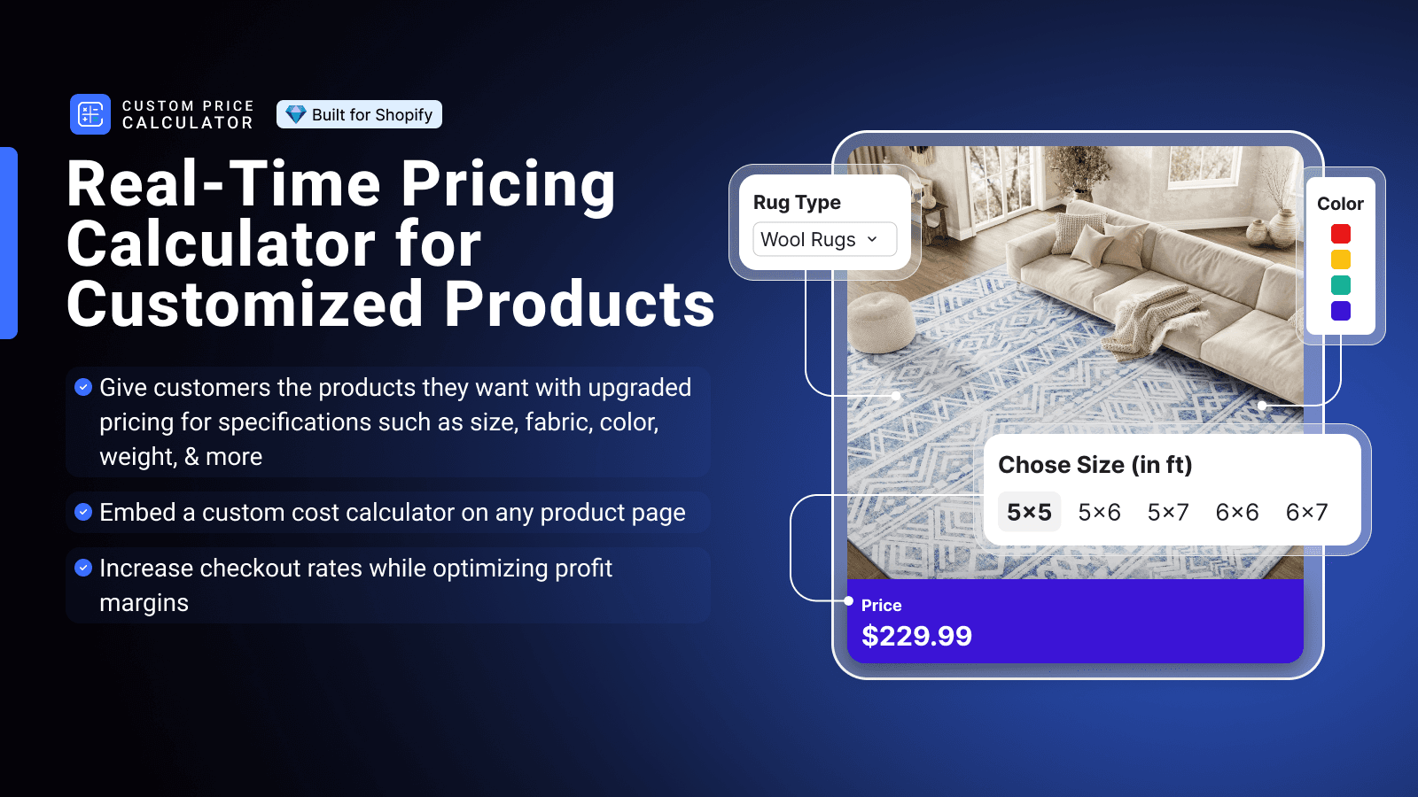 Custom price calculator for customized products
