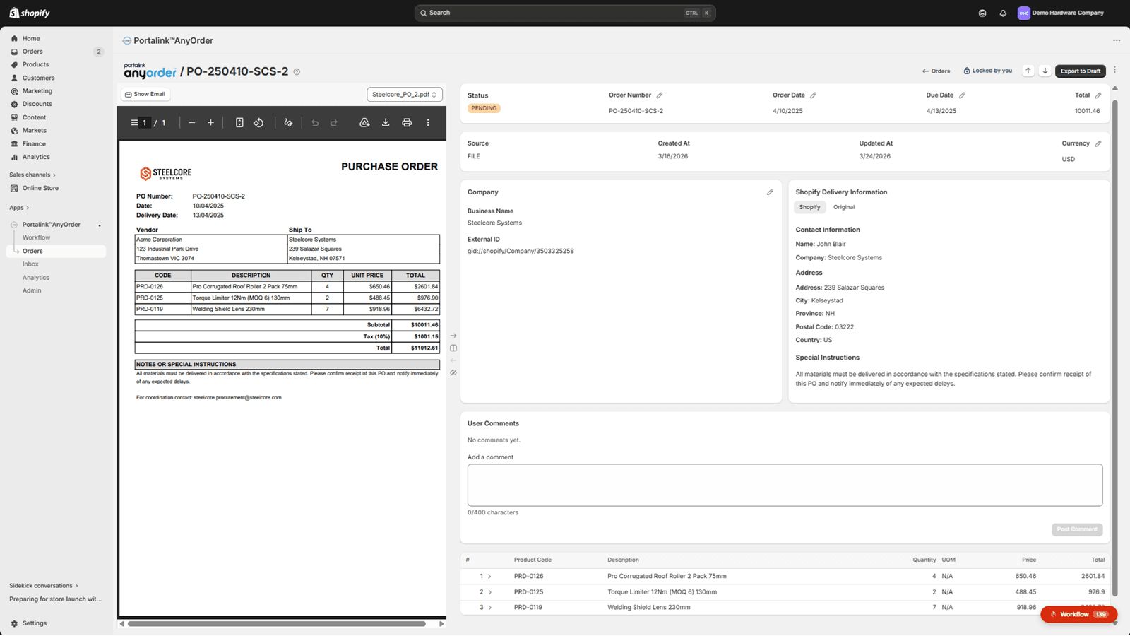 View both the original customer order and the digital version