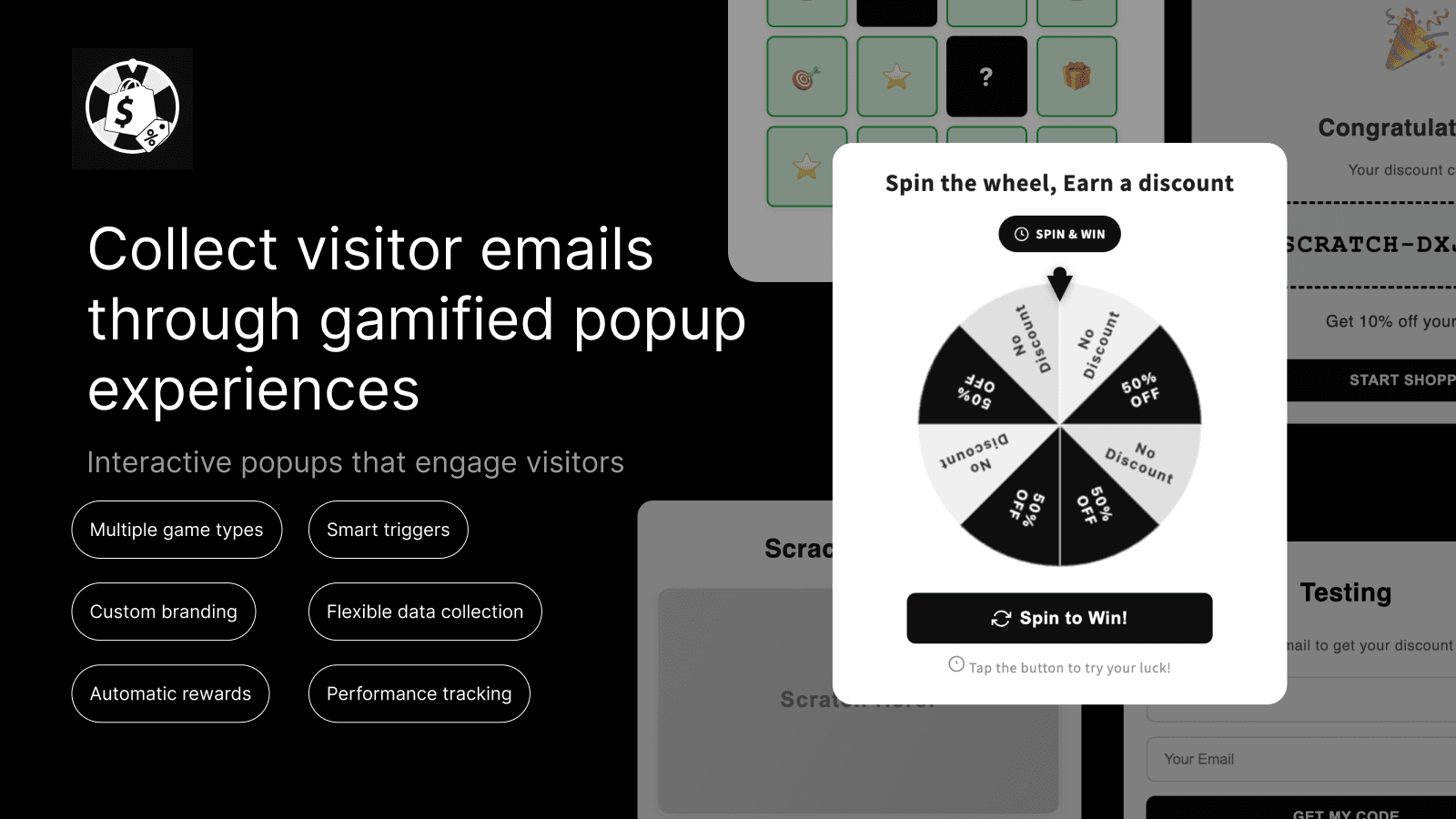 Collect Visitor emails through gamified popups.