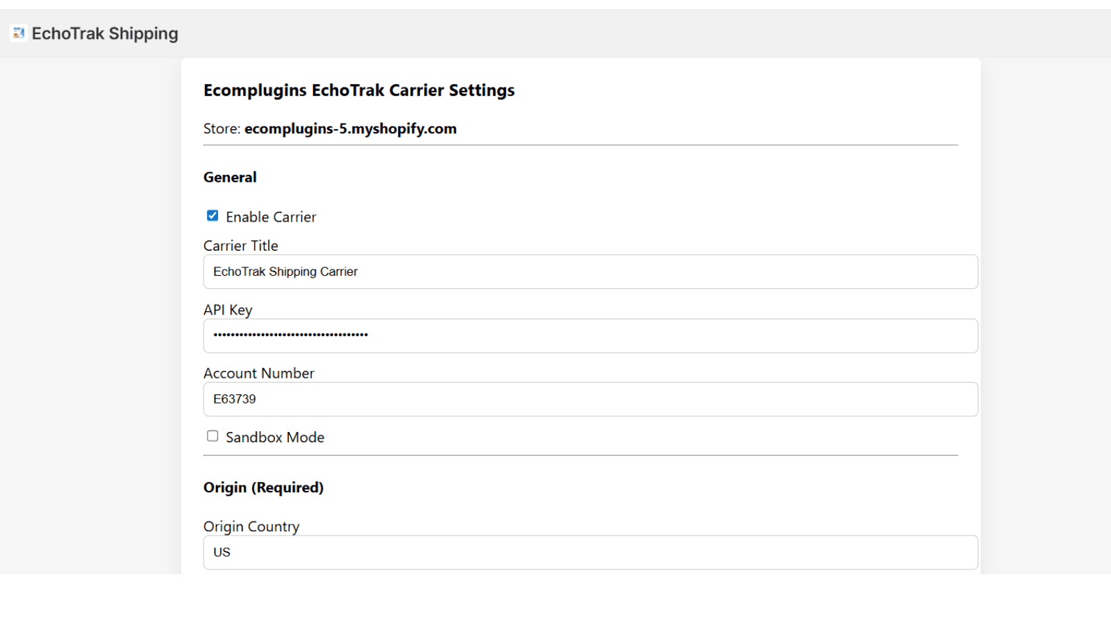 Shipping Settings Section 1