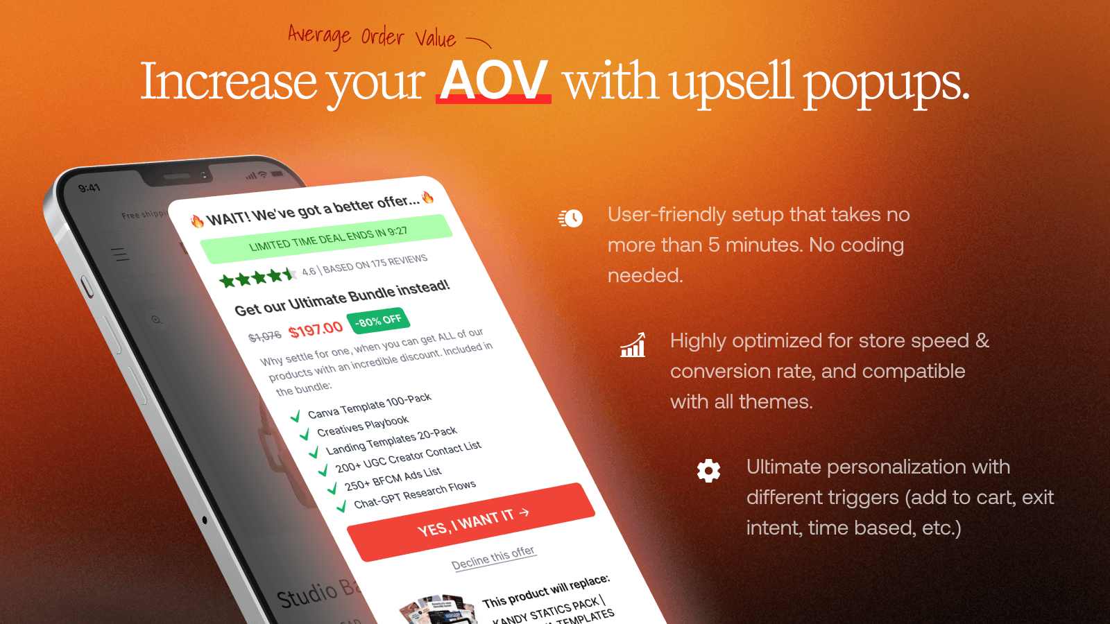 Increase your AOV with upsell popups.