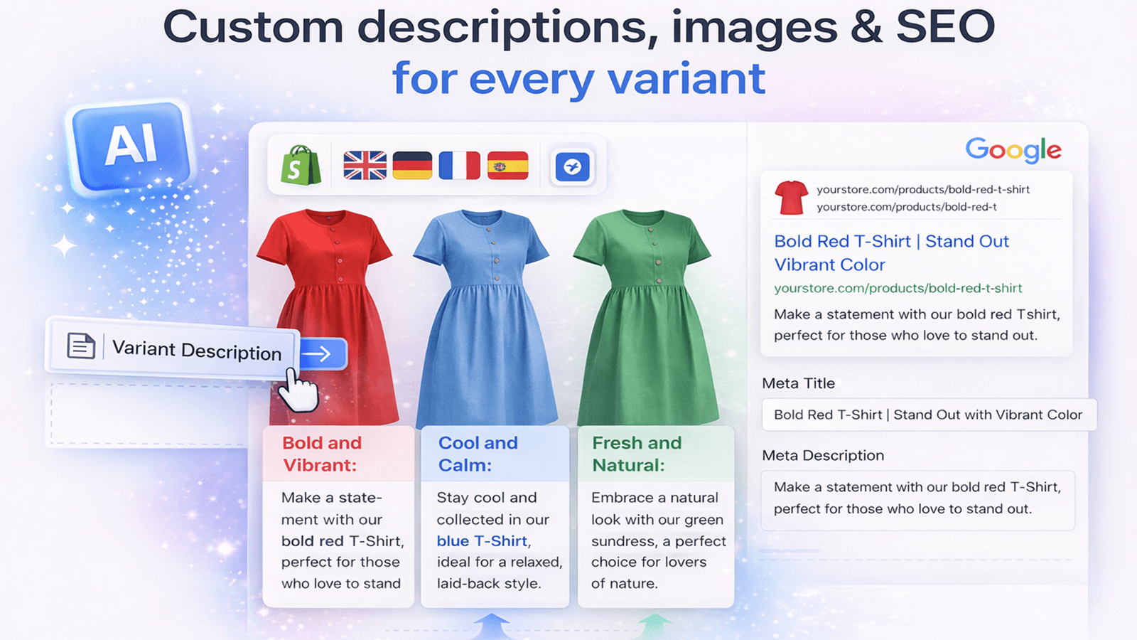 Shopify App Hero: AI Variant Descriptions, Images & SEO per Vari