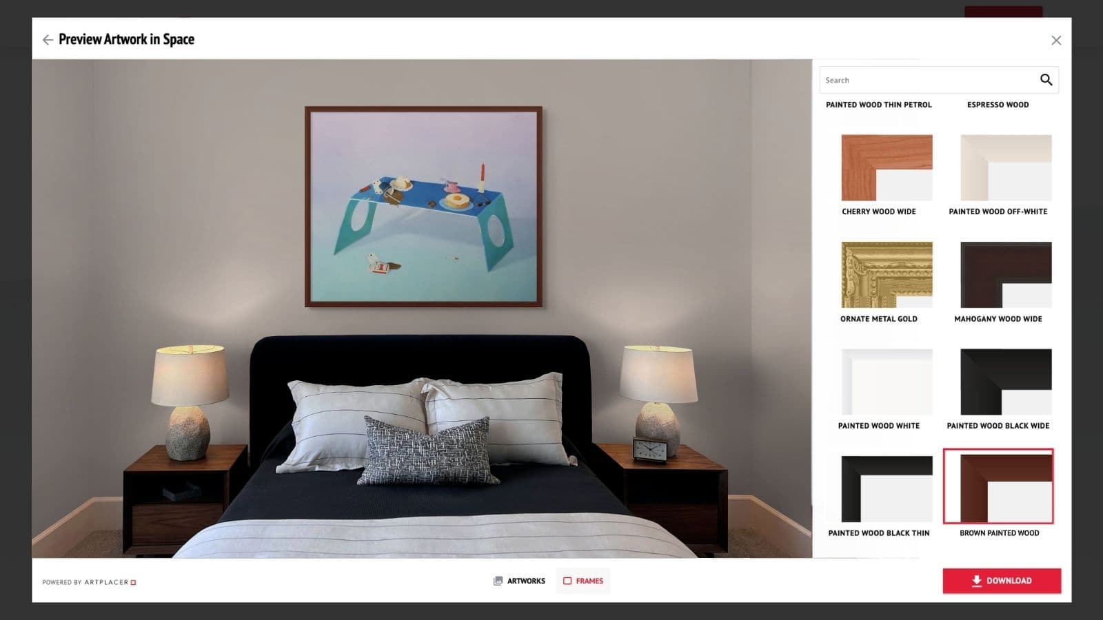 A visitor trying frames in a Room Mockup