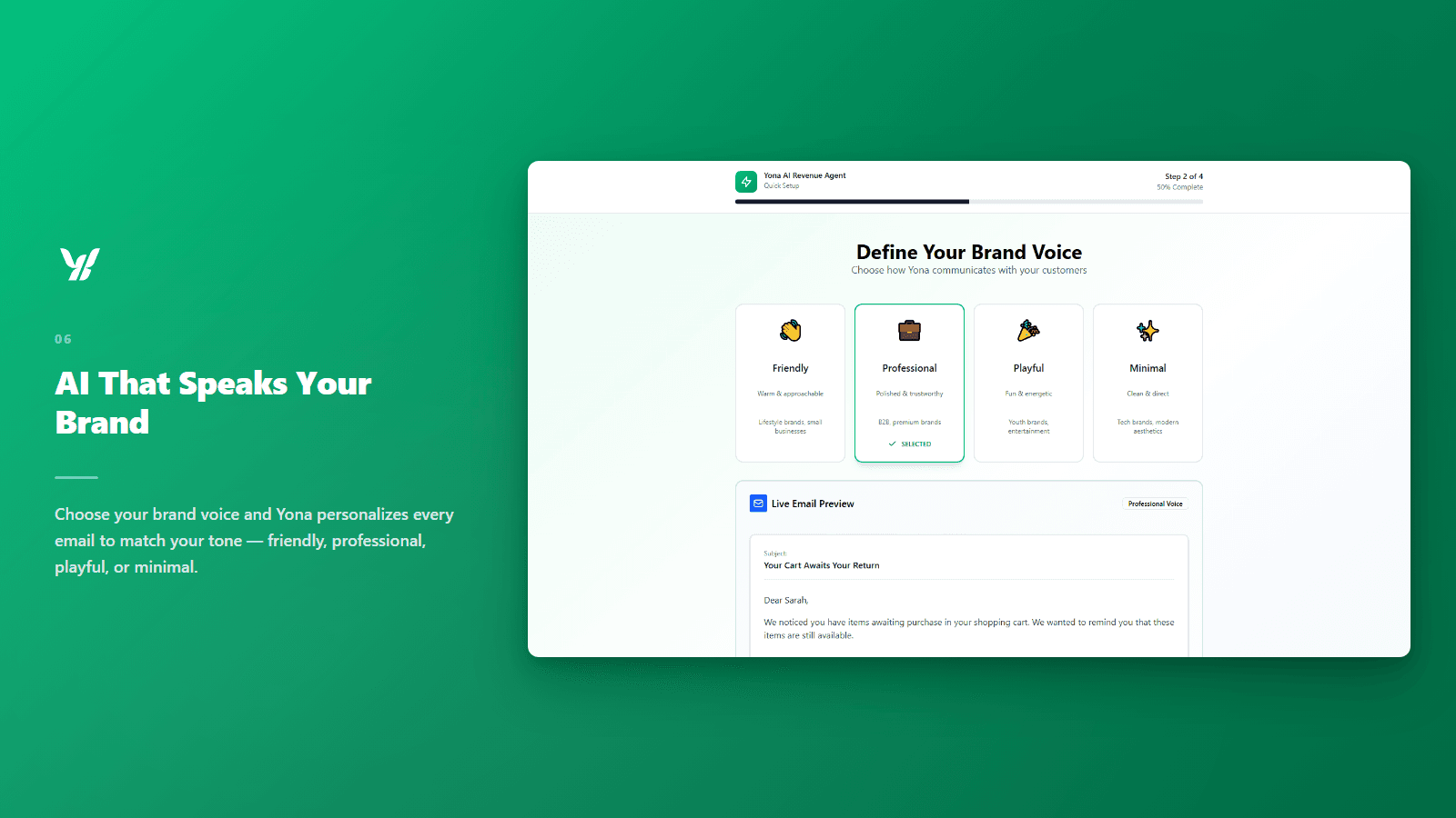 Onboarding Brand Voice selection page